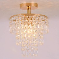 Frixchur Mini Size Crystal Chandelier Modern Flush Mount Ceiling Light 3 Tiers Raindrops Crystal Pendant Lighting Fixture Decora