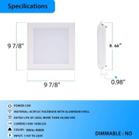 Hongerla Od 984 Id 866 15W Square Led Recessed Ceiling Light Led Downlight 130 Watt Equivalent 1400 Lumens 4000K White W