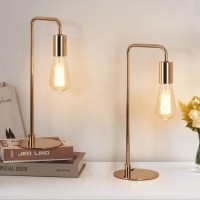 Bty Gold Desk Lamp Set Of 2, Industrial Table Lamps Small Metal Lamp For Reading, Nightstand, Dressers Modern Bedside Lamps For Bedroom, Living Room, Office, Dorm