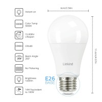 Linkind A19 Led Light Bulb, 100W Equivalent Light Bulbs, 14W 5000K Daylight, 1600 Lumens Non-Dimmable Led Bulb, E26 Standard Base, Energy Efficient Ul Listed, 6-Pack