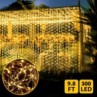 Mesha Led Fairy String Lights Warm White 300 Led 98X98 Feet Hanging Light For Bedroom Wall Home Decor Lighting Lighted Be