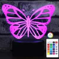 Ichony Butterfly 3D Night Light Birthday Gift Illusion Lamp 7 Colors Auto Changing Table Desk Lamp With Touch Switch Remot