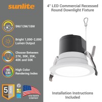 Sunlite 87734-Su Led 10-Inch Cct Round Color And Power Selectable Recessed Light Fixture, Dimmable, Multi Volt, 30K/35K/40K Color Temperature, Etl Listed, Energy Star White Finish