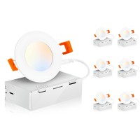 Cloudy Bay 3 Inch 5 Color Ultra Thin Led Recessed Light With Junction Box,Ic Rated, 120V 9W Cri90+, 5 Color Temperature Selectable, Illumination Diameter 1-7/8Inch,White, Pack Of 6