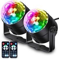 Apeocose [2-Pack] Disco Ball Party Lights, Perfect For Christmas Decorations Happy New Year 2024 Party, Sound Activated Rgb Dj Lights Rotating Stage Strobe Lamps With Wireless Remote For Room Decor