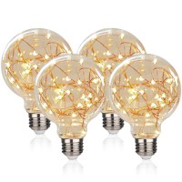 Led Globe Fairy Light Bulb,G80 E26 Warm White Edison Screw Night Lights, Flash Starry Decorative Copper Wire String Lights For Bedroom Living Room Festival Christmasbedroom, Non-Dimmable, 4 Pack