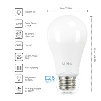 Linkind A19 Led Light Bulb, 100W Equivalent Light Bulbs, 14W 2700K Soft White, 1600 Lumens Non-Dimmable Led Bulb, E26 Standard Base, Energy Efficient Ul Listed, 6-Pack