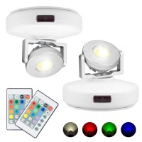 Bigmonat Battery Operated Spotlight, Wireless Led Accent Lighting For Picture Painting, Color Changing Up Light With Remote And Timer For Artwork Dartboard Plant Tree, Brightness Dimmable, 2 Pack