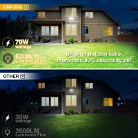 Onforu 70W Flood Lights Outdoor, 6200Lm Super Bright Outdoor Flood Light Fixture, Ip65 Waterproof Led Exterior Flood Lights With 3 Adjustable Heads, 6500K White Led Floodlight For Yard, Garage, Eave