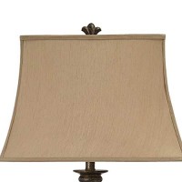 Benjara Bell Shape Fabric Shade Table Lamp With Floral Metal Base, Beige And Bronze