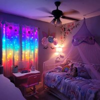 Beccobeat Rainbow Curtain Lights For Bedroom Fairy Lights Curtain String Lights Led String Lights For Girls Unicorn Room Teen Kids Birthday Christmas Window Decor (Icicle)