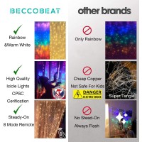 Beccobeat Rainbow Curtain Lights For Bedroom Fairy Lights Curtain String Lights Led String Lights For Girls Unicorn Room Teen Kids Birthday Christmas Window Decor (Icicle)