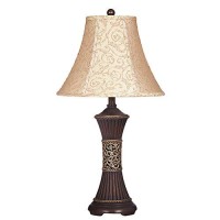 Benjara Bell Shape Fabric Shade Table Lamp With Ribbed Base, Set Of 2, Beige And Black