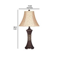 Benjara Bell Shape Fabric Shade Table Lamp With Ribbed Base, Set Of 2, Beige And Black