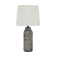 Fabric Shade Table Lamp With Textured Base, Set Of 2, White And Black