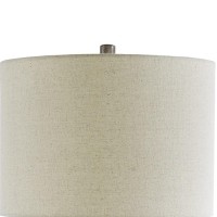 Textured Ceramic Frame Table Lamp With Fabric Shade, Gray And Off White