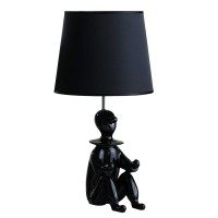 Benjara Fabric Shade Table Lamp With Polyresin Sitting Clown Base, Black