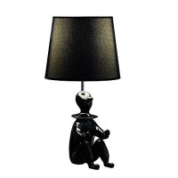 Benjara Fabric Shade Table Lamp With Polyresin Sitting Clown Base, Black