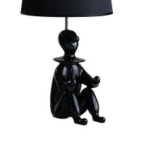 Benjara Fabric Shade Table Lamp With Polyresin Sitting Clown Base, Black