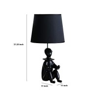 Benjara Fabric Shade Table Lamp With Polyresin Sitting Clown Base, Black