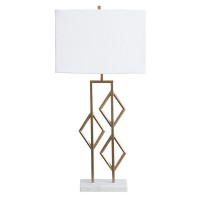 Benjara Latice Lattice Frame Table Lamp With Rectangular Shade, White And Gold