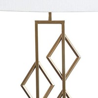 Benjara Latice Lattice Frame Table Lamp With Rectangular Shade, White And Gold