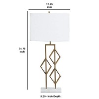 Benjara Latice Lattice Frame Table Lamp With Rectangular Shade, White And Gold