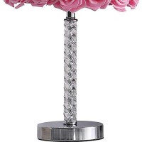 Benjara Bloom Roses Drum Shade Table Lamp With Twisted Acrylic Base, Pink