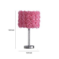 Benjara Bloom Roses Drum Shade Table Lamp With Twisted Acrylic Base, Pink