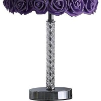 Benjara Bloom Roses Drum Shade Table Lamp With Twisted Acrylic Base, Purple