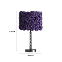 Benjara Bloom Roses Drum Shade Table Lamp With Twisted Acrylic Base, Purple