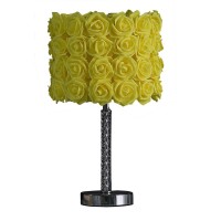 Bloom Roses Drum Shade Table Lamp With Twisted Acrylic Base, Yellow