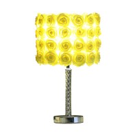 Bloom Roses Drum Shade Table Lamp With Twisted Acrylic Base, Yellow