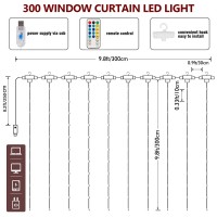 Home Lighting Window Curtain String Lights, 300 Led 8 Lighting Modes Fairy Copper Light With Remote, Usb Powered Waterproof For Christmas Bedroom Party Wedding Home Garden Wall Decorations, Cool White