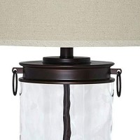 Benjara Drum Shade Table Lamp With Glass Insert Base, Bronze