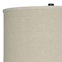 Benjara Drum Shade Table Lamp With Glass Insert Base, Bronze