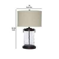 Benjara Drum Shade Table Lamp With Glass Insert Base, Bronze