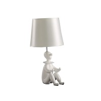 Benjara Fabric Shade Table Lamp With Polyresin Sitting Clown Base, White