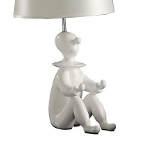 Benjara Fabric Shade Table Lamp With Polyresin Sitting Clown Base, White