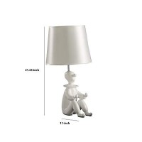 Benjara Fabric Shade Table Lamp With Polyresin Sitting Clown Base, White