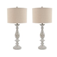 Drum Shade Table Lamp With Pedestal Base, Set Of 2, Beige And Off White