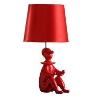 Benjara Fabric Shade Table Lamp With Polyresin Sitting Clown Base, Red