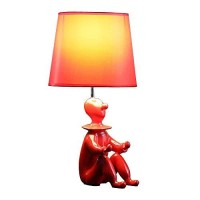 Benjara Fabric Shade Table Lamp With Polyresin Sitting Clown Base, Red