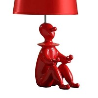 Benjara Fabric Shade Table Lamp With Polyresin Sitting Clown Base, Red