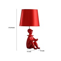 Benjara Fabric Shade Table Lamp With Polyresin Sitting Clown Base, Red