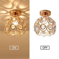 Zevnico Gold Mini Chandelier Light Fixture, Crystal Ceiling Light, Semi Flush Mount Hallway Lights, Small Metal Handmade Chandelier Lamp Covers For Hallway Foyer Entryway Closet Indoor Lighting