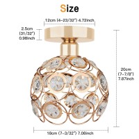 Zevnico Gold Mini Chandelier Light Fixture, Crystal Ceiling Light, Semi Flush Mount Hallway Lights, Small Metal Handmade Chandelier Lamp Covers For Hallway Foyer Entryway Closet Indoor Lighting