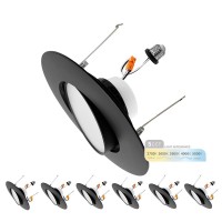 Nuwatt | 6 Pack | 5/6 Inch Gimbal Retrofit Led Recessed Lighting, 2700K/3000K/3500K/4000K/5000K Selectable, High Brightness 1200 Lm 16W, Black Trim Led Eyeball Lights, Dimmable Adjustable Downlight