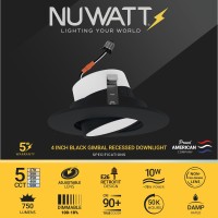 Nuwatt Black 4 Inch Gimbal Retrofit Led Recessed Lighting 5Cct Selectable 2700K3000K3500K4000K5000K High Brightness 750 Lm