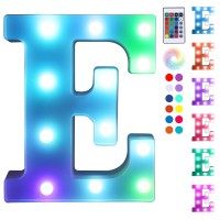 Foaky Colorful Led Letter Lights With Remote,Marquee Light Up Letters Sign For Night Light Wedding/Birthday Party Battery Powered Christmas Lamp Home Bar Decoration(E)